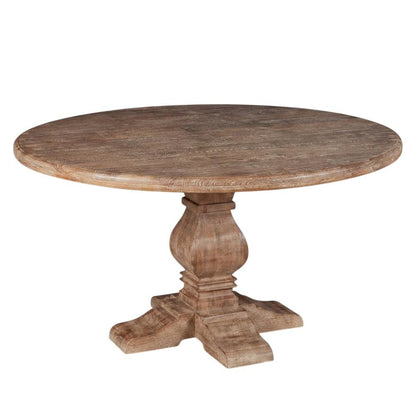 54 Inch Round Wood Dining Table, Solid Pedestal Kitchen Table, Antique Oak