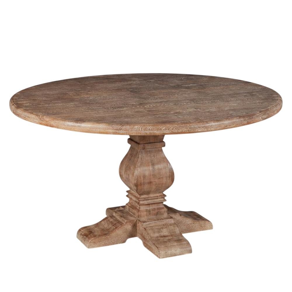 54 Inch Round Wood Dining Table, Solid Pedestal Kitchen Table, Antique Oak