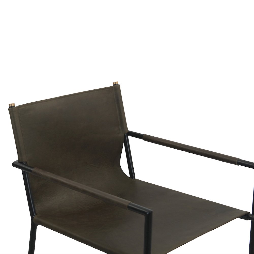 Sutton 20" Counter Armchair in Olive Green Leather and Iron