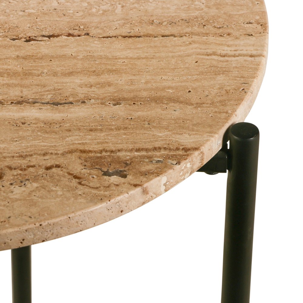 Charleston 18" Side Table in Travertine Stone and Iron