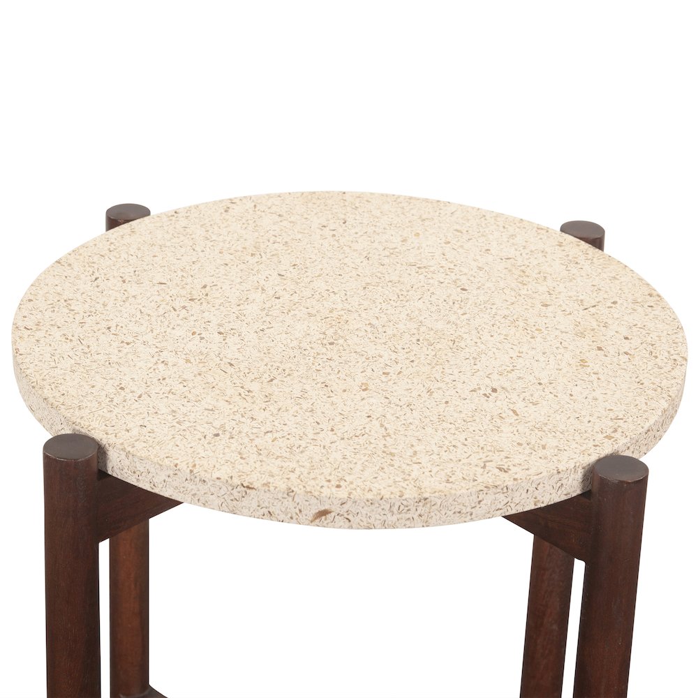 Notion Side Table with Beige Sandstone in Walnut Finish