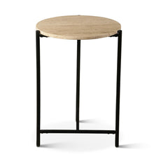 Charleston 18" Side Table in Travertine Stone and Iron