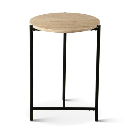 Charleston 18" Side Table in Travertine Stone and Iron