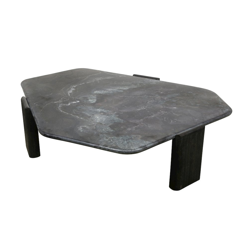 Harbor 64" Hexagonal Coffee Table with Lava Marble in Dark Walnut