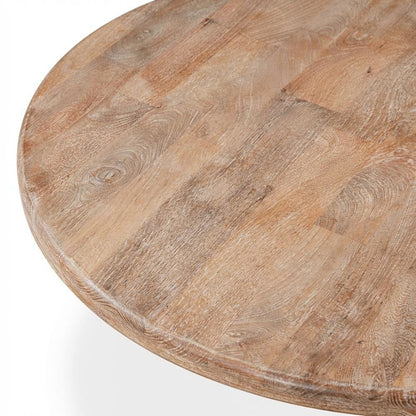54 Inch Round Wood Dining Table, Solid Pedestal Kitchen Table, Antique Oak