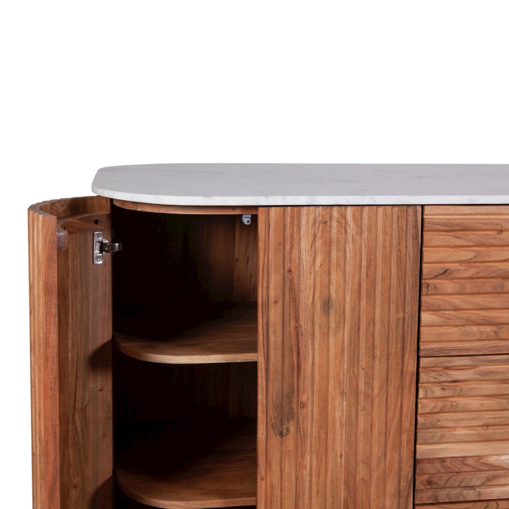 Kensington 68" Kitchen Island in Natural Acacia with White Marble Top