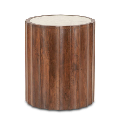 Lisbon Modern White Marble Side Table in Matte Brown