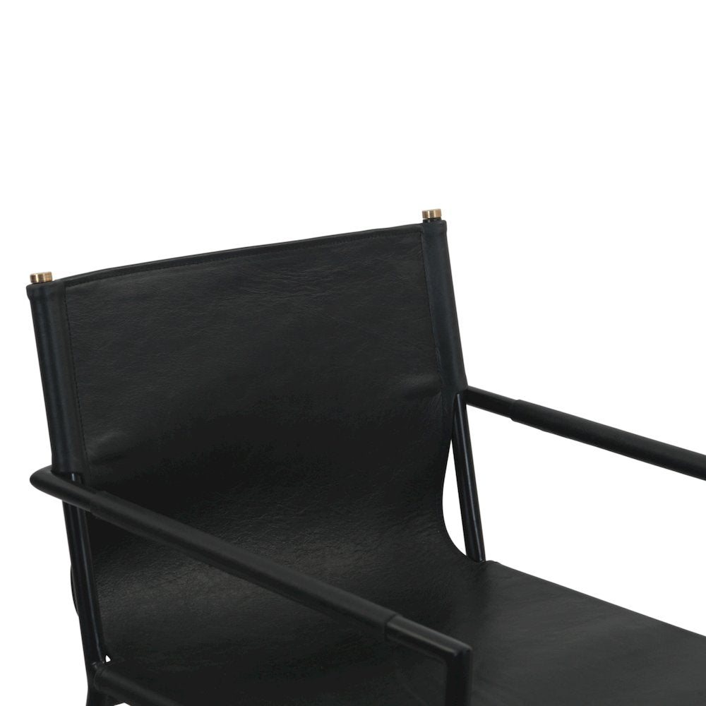 Sutton 20" Counter Armchair in Black Leather and Iron