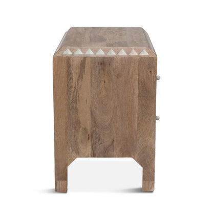 Haveli Geometric Carved Nightstand in Natural White