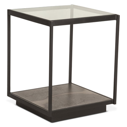 St. George 18" Side Table with Glass Top in Oxidized Black