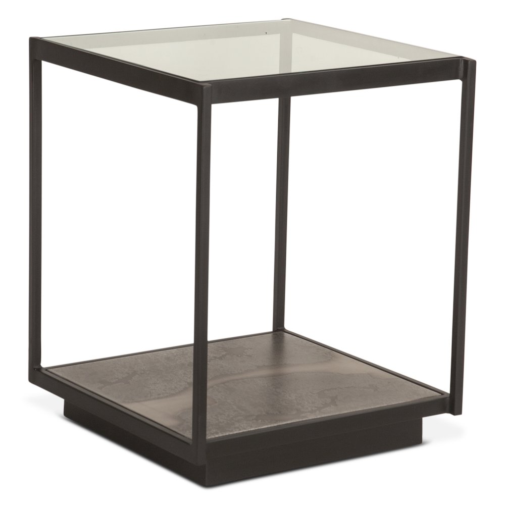 St. George 18" Side Table with Glass Top in Oxidized Black