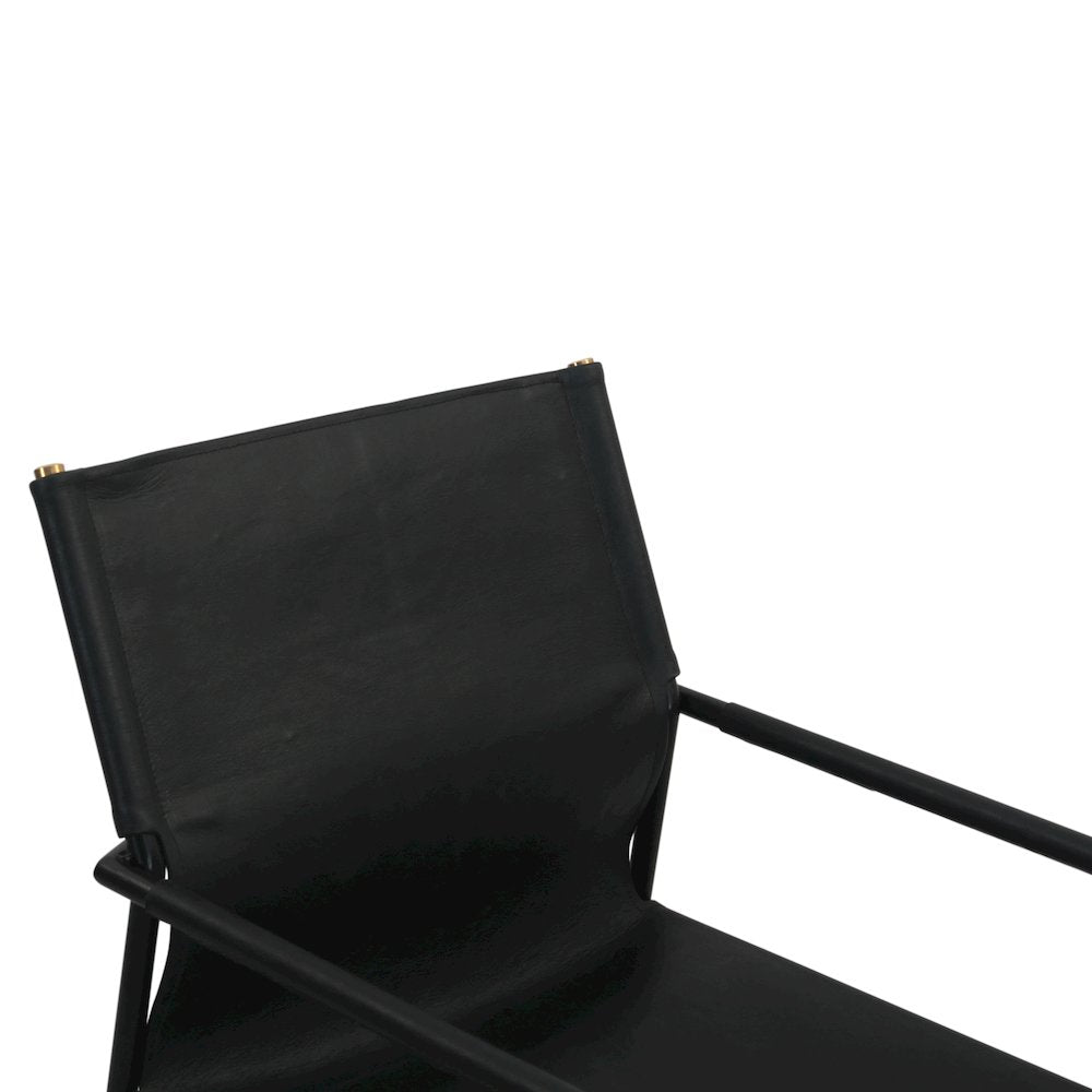 Sutton 20" Dining Armchair in Black Leather and Iron