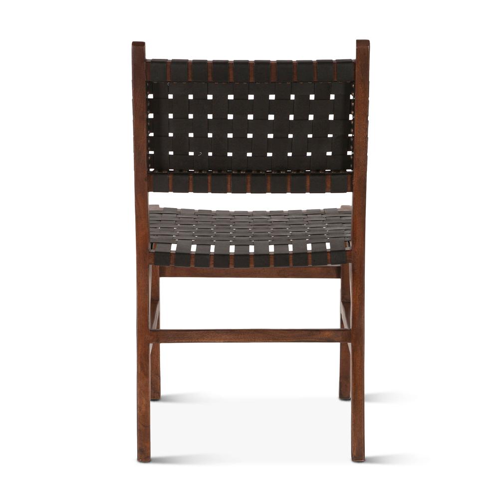 Lisbon Dining Chair in Black Leather with Royal Brown Finish