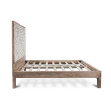 Haveli Geometric Carved King Bed in Natural White