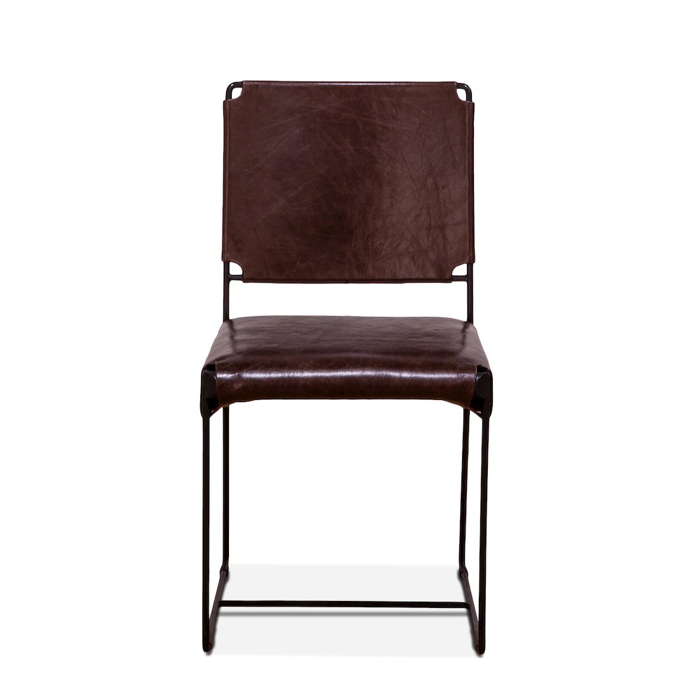 Melbourne Dining Chair in Chocolate Leather and Iron