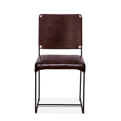 Melbourne Dining Chair in Chocolate Leather and Iron