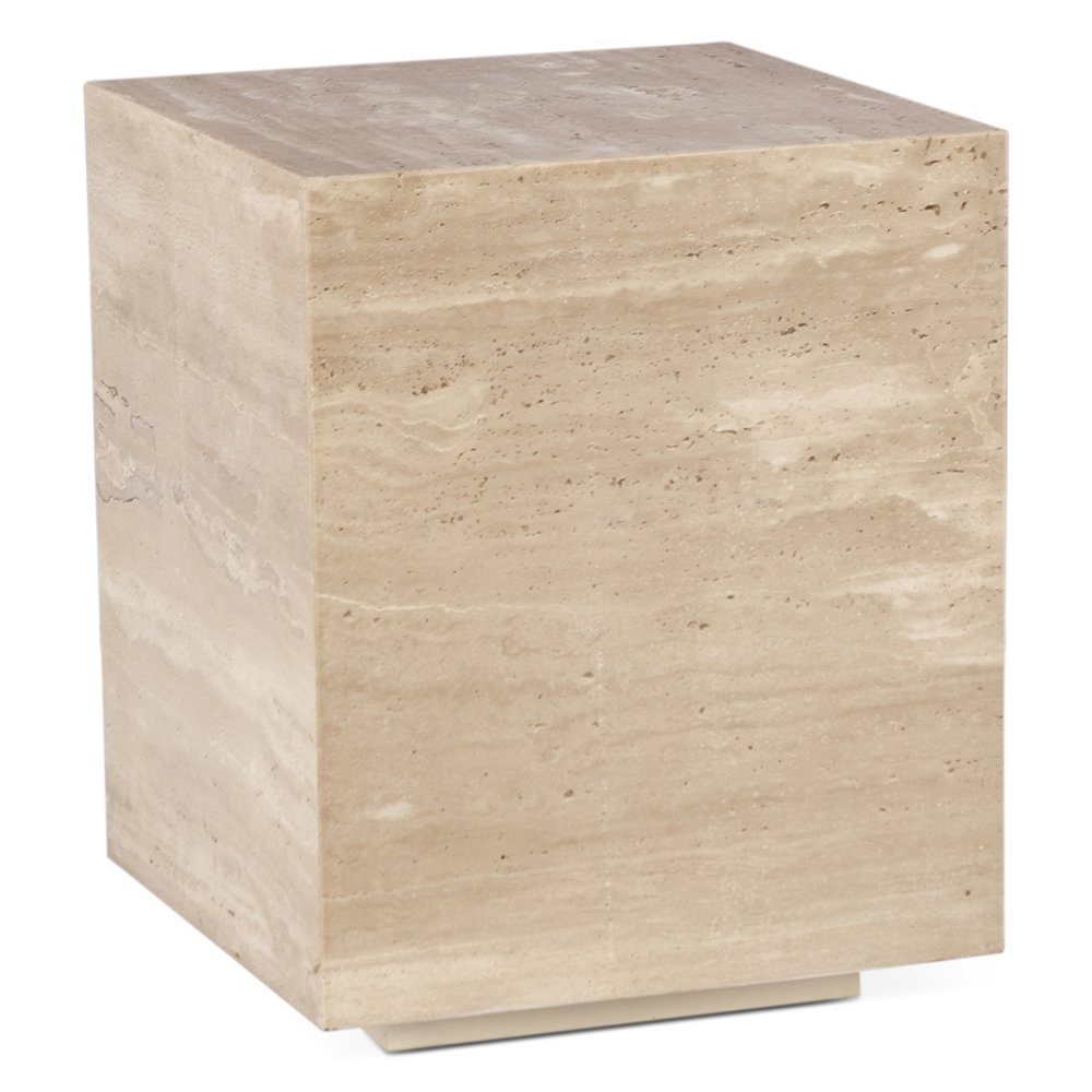 Giza 18" Drum Side Table in Travertine Stone