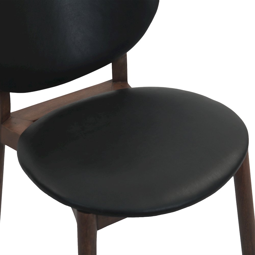 Parker 18" Round Back Dining Chair in Black Leather and Wood