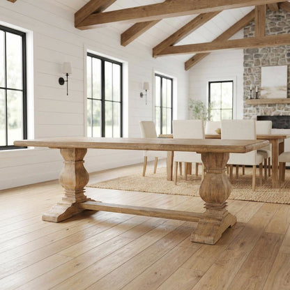 84 Inch Rectangle Wood Dining Table, Antique Oak Finish Dining Room Table