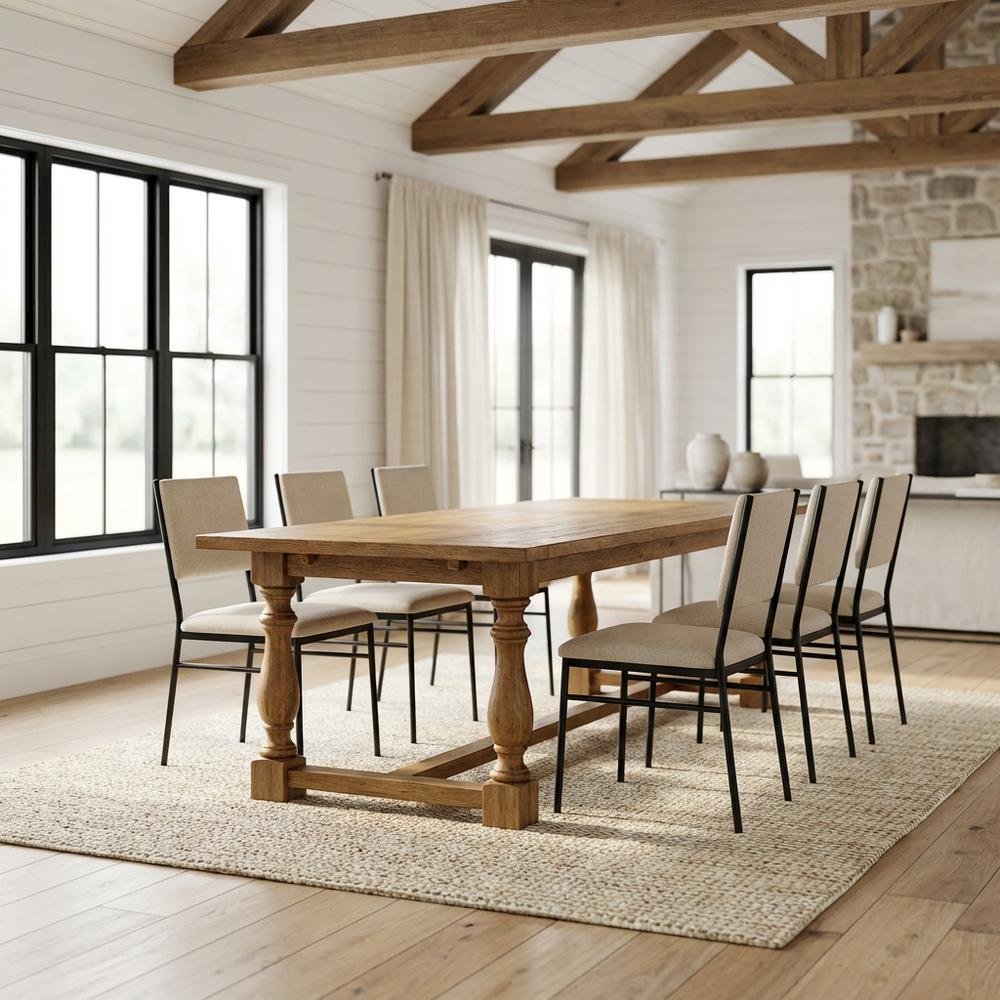 84 Inch Rectangle Wood Dining Table, Antique Oak Finish Dining Room Table