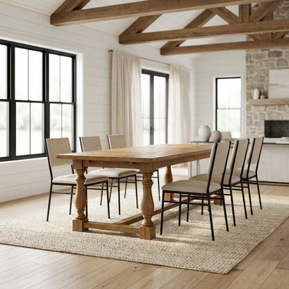 84 Inch Rectangle Wood Dining Table, Antique Oak Finish Dining Room Table