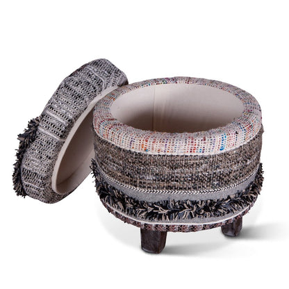Algiers Storage Stool in Moroccan Fluffy Black Fabric