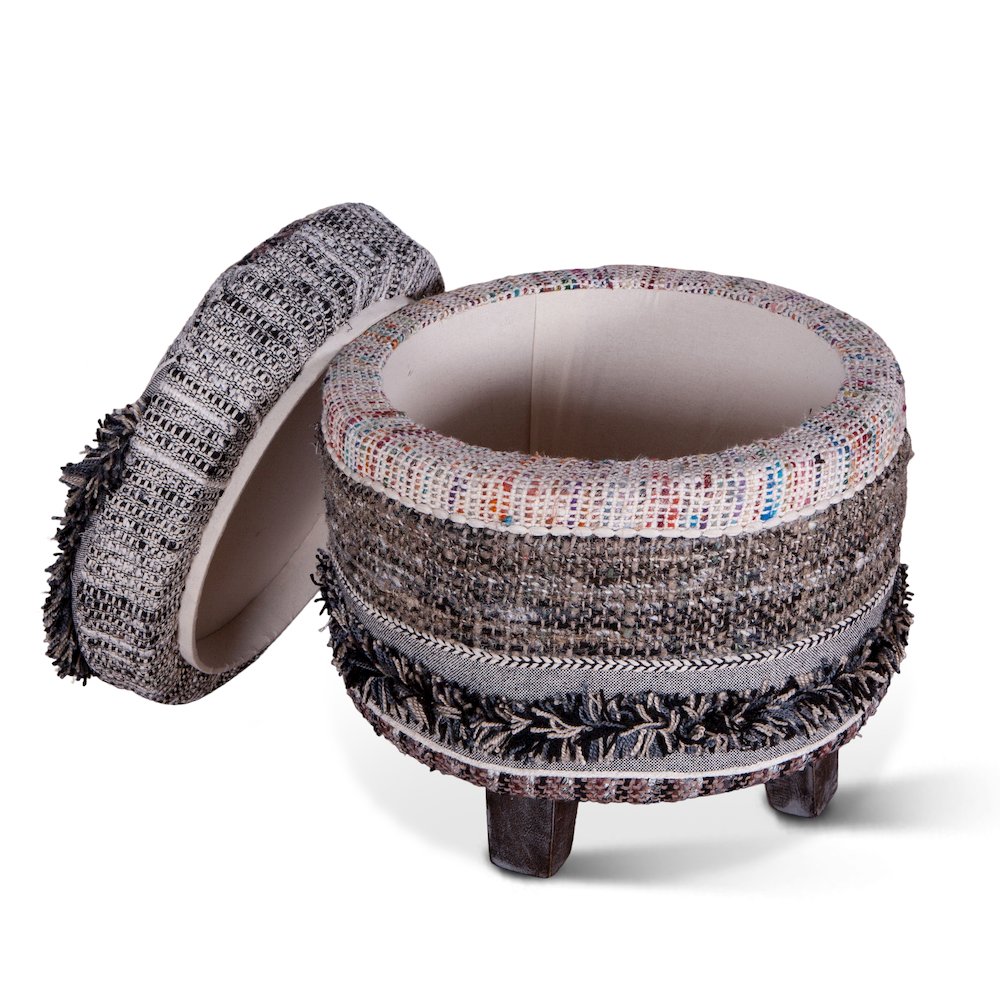 Algiers Storage Stool in Moroccan Fluffy Black Fabric