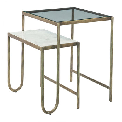 Sonoma 22" Nesting Side Table with Glass and Marble Top