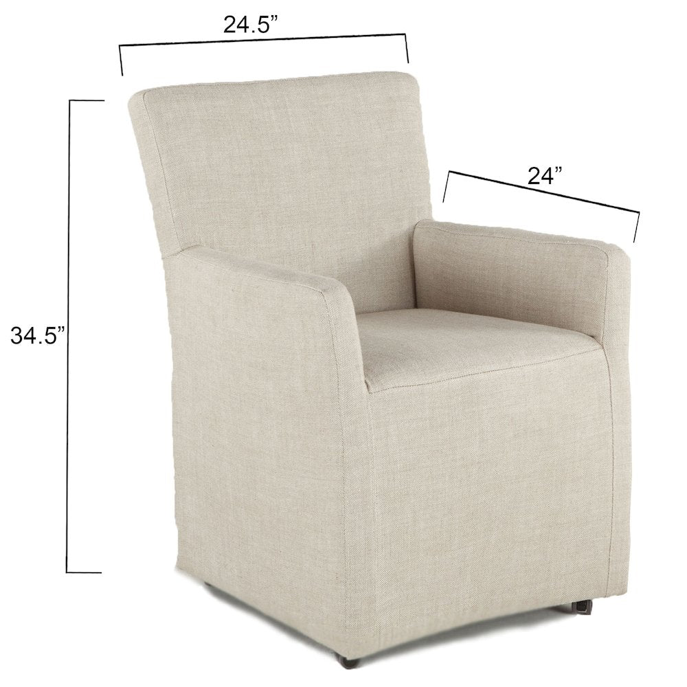 Lily Off-White Linen Wheeled Armchair