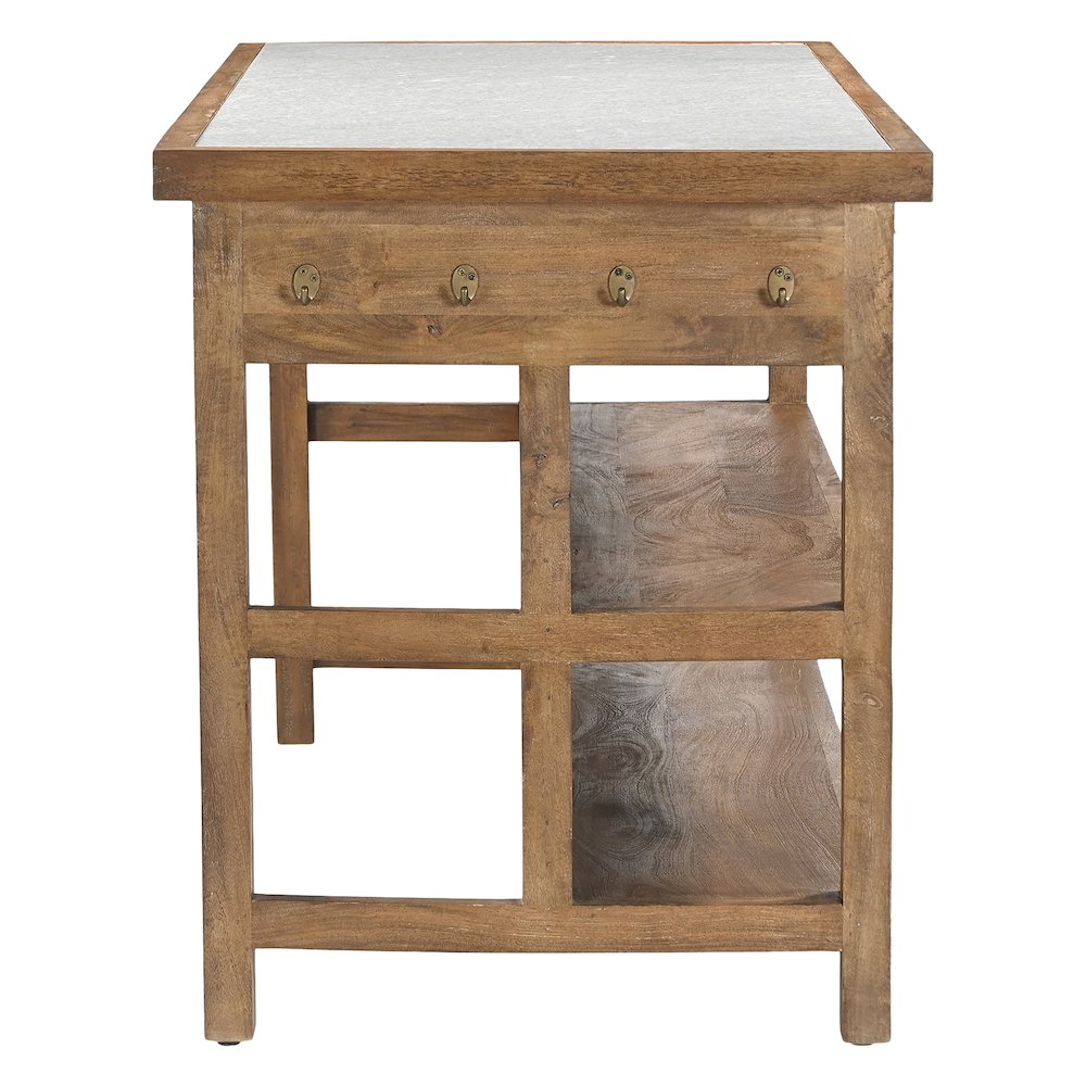 Delmar 58" Kitchen Island Table with White Marble Top and Natural Mango Base