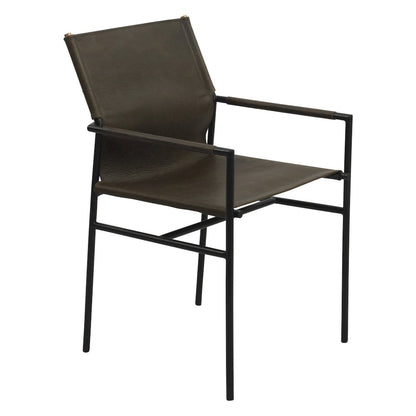 Sutton 20" Dining Armchair Olive Green Leather and Iron