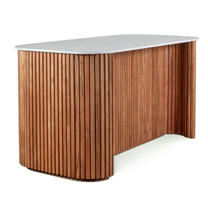Kensington 68" Kitchen Island in Natural Acacia with White Marble Top