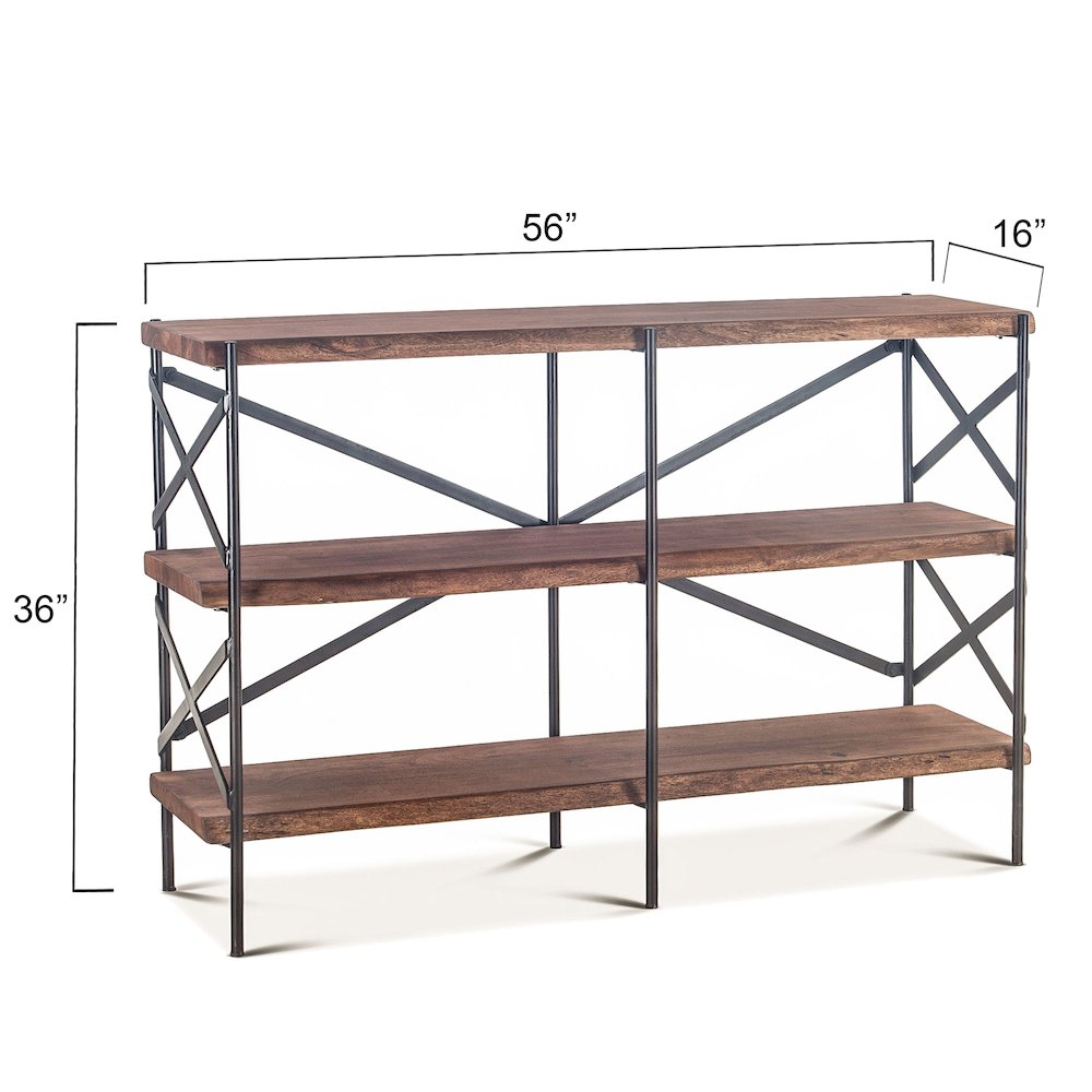 Blayne 56" Wide Bookshelf in Live Edge Acacia with Walnut Finish