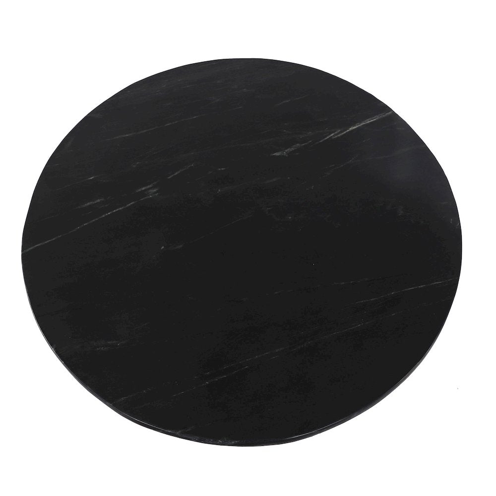 Palm Desert Natural Marble Black Dining Table with Zinc Tulip Base