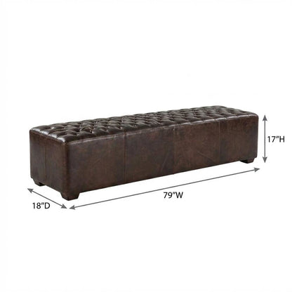 78 Inch Diamond Tufted Leather Bench, Long Upholstered Bench, Antique Bronze