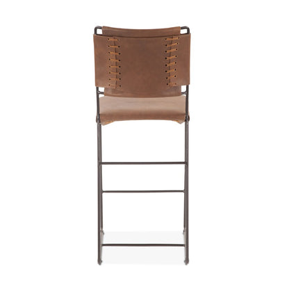 Melbourne 17in Buffalo Leather and Iron Counter Chair Brown