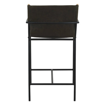 Sutton 20" Counter Armchair in Olive Green Leather and Iron