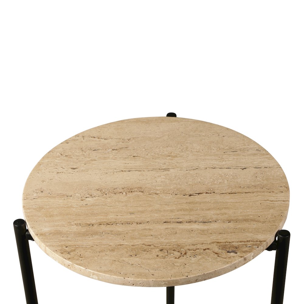 Charleston 18" Side Table in Travertine Stone and Iron