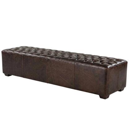 78 Inch Diamond Tufted Leather Bench, Long Upholstered Bench, Antique Bronze