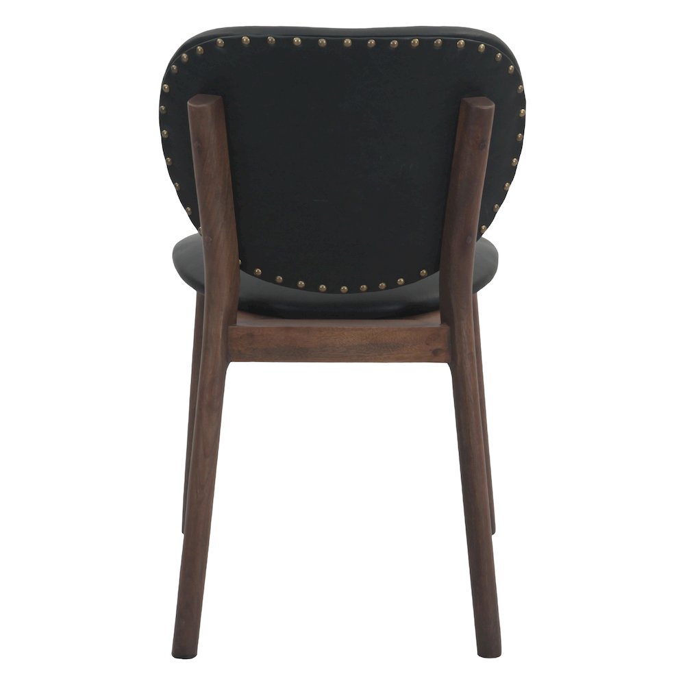 Parker 18" Round Back Dining Chair in Black Leather and Wood