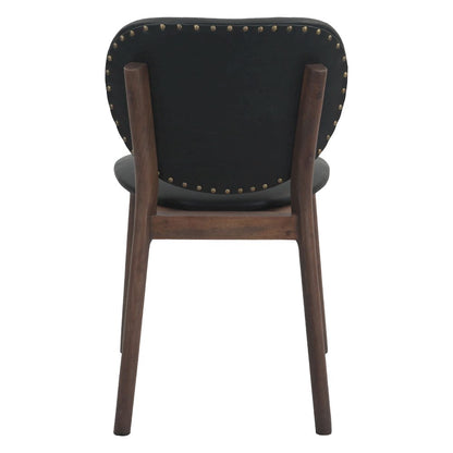 Parker 18" Round Back Dining Chair in Black Leather and Wood