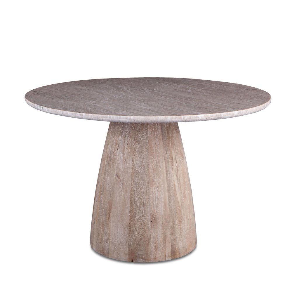 Palm Desert Natural Brown Marble Dining Table with Modern Washed Wood Base