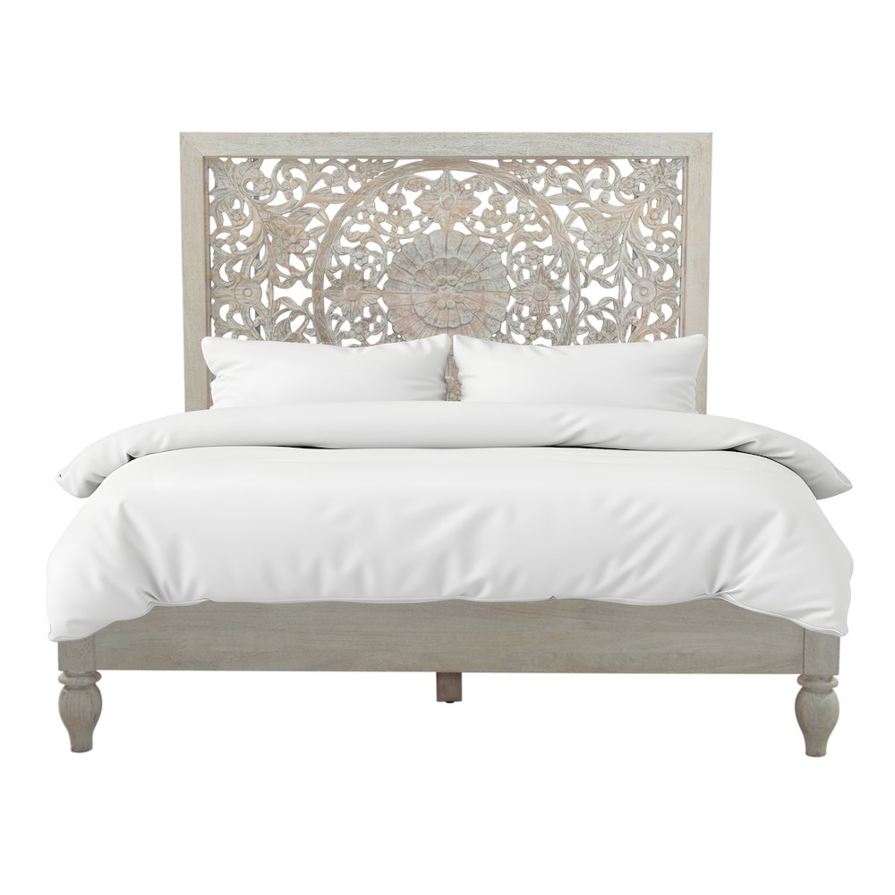 Haveli King Bed in Carved Heirloom White