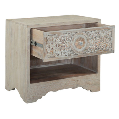 Haveli 26" Plinth Base Nightstand in Carved Heirloom White
