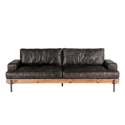Leather Upholstered Sofa with Distressed Finish, Modern Couch, Antique Zinc