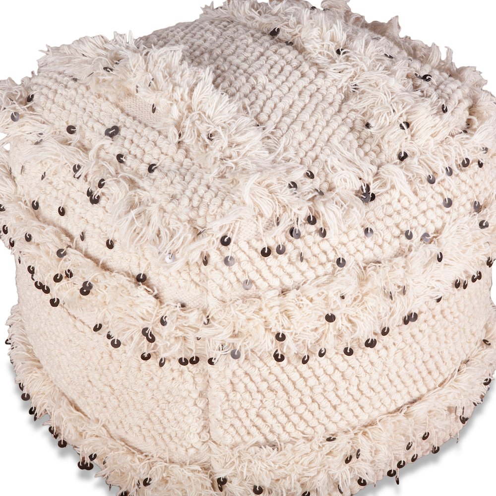 Algiers Square Ottoman in Sequined Cream Fabric