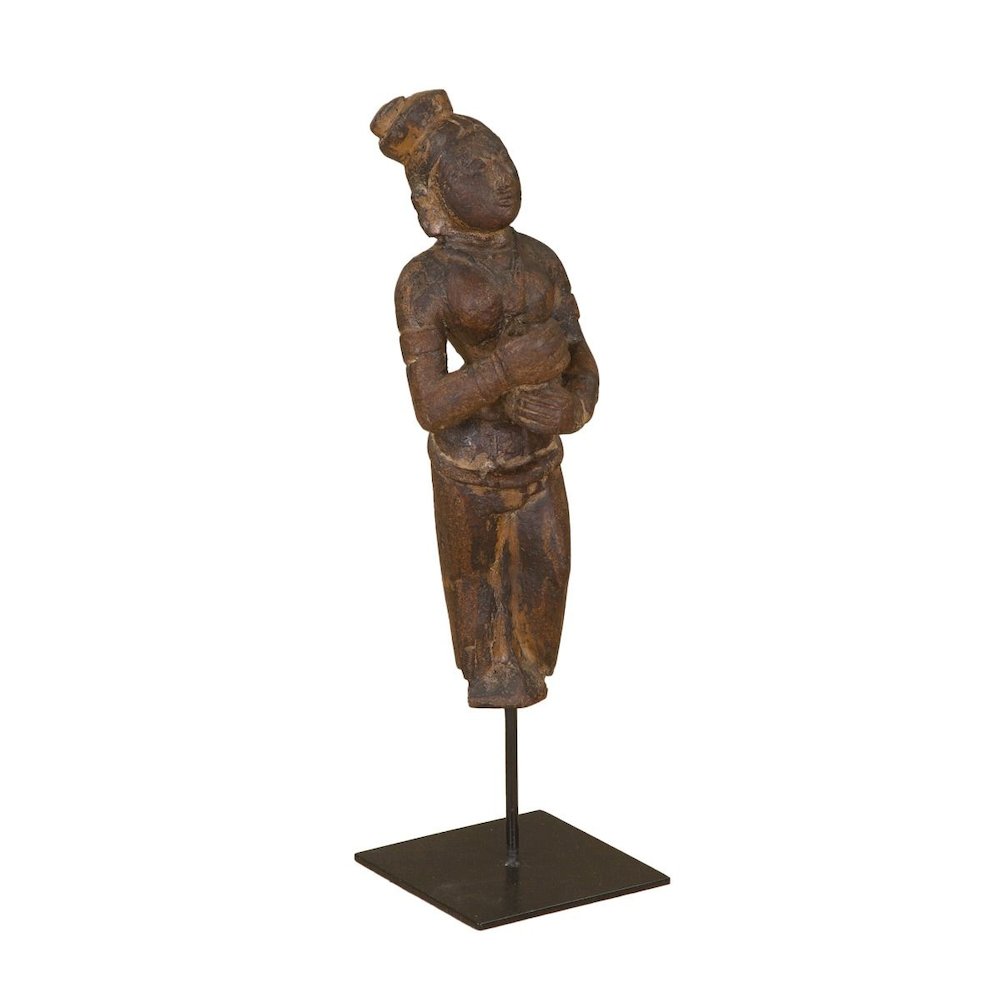 Curio Carved Figure Statue on Iron Stand