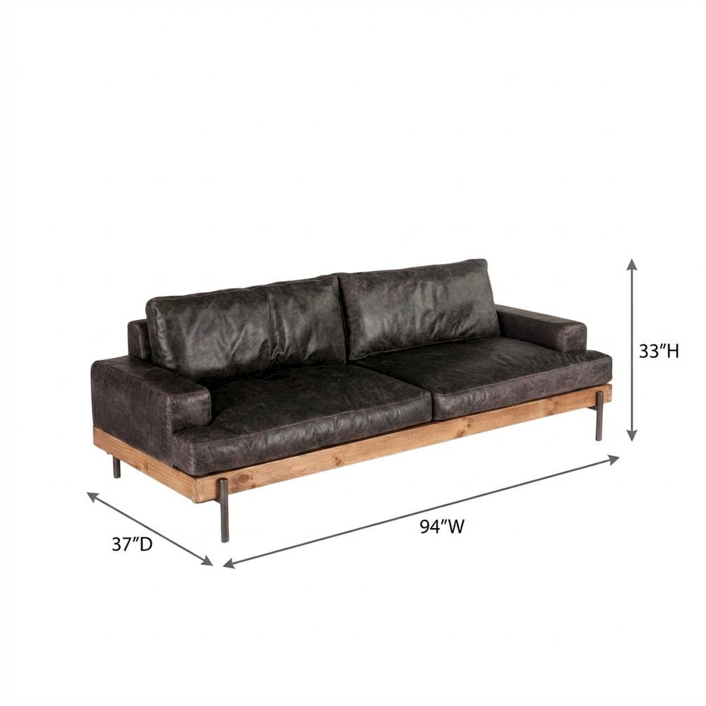 Leather Upholstered Sofa with Distressed Finish, Modern Couch, Antique Zinc