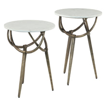Odessa 16" Side Table with White Marble and Antique Brass Base, Set of 2