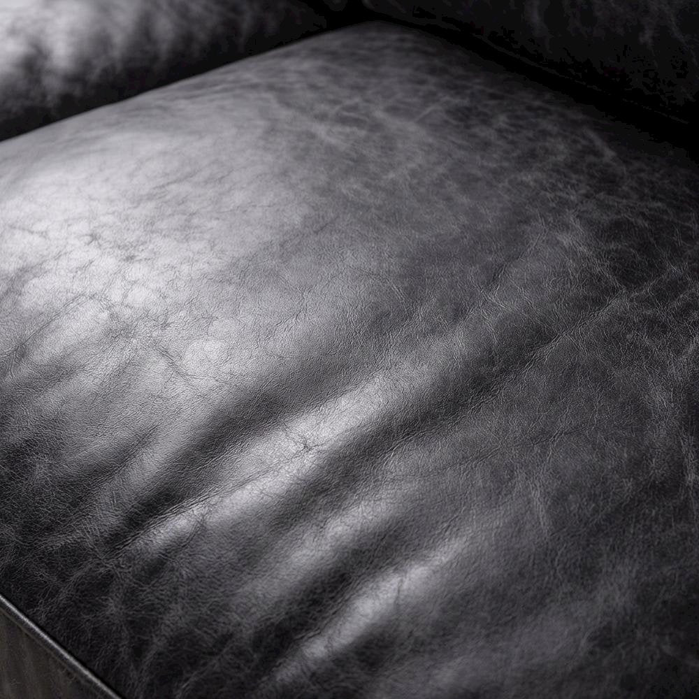 Leather Upholstered Sofa with Distressed Finish, Modern Couch, Antique Zinc